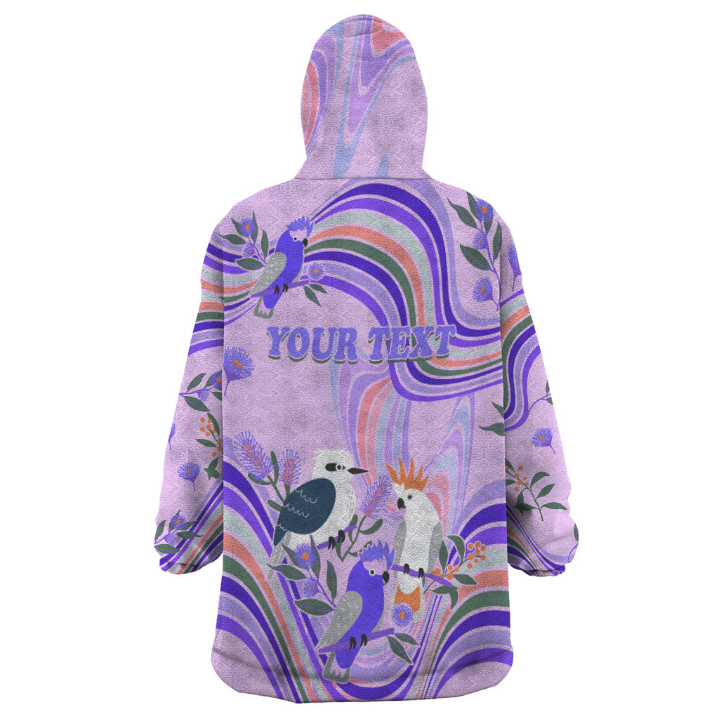 Personalised Australia Hippie Christmas Wearable Blanket Hoodie Cockatoo Kookaburra with Wattle Violet Pastel Color - Vibe Hoodie Shop