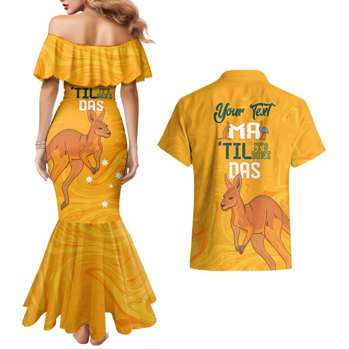 Personalised Matildas Australia Day Couples Matching Mermaid Dress and Hawaiian Shirt Proud To Be Tillies Gold Version