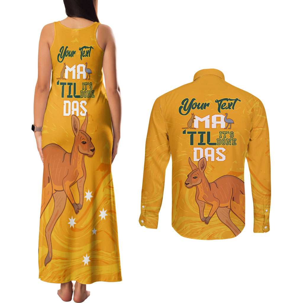 Personalised Matildas Australia Day Couples Matching Tank Maxi Dress and Long Sleeve Button Shirt Proud To Be Tillies Gold Version