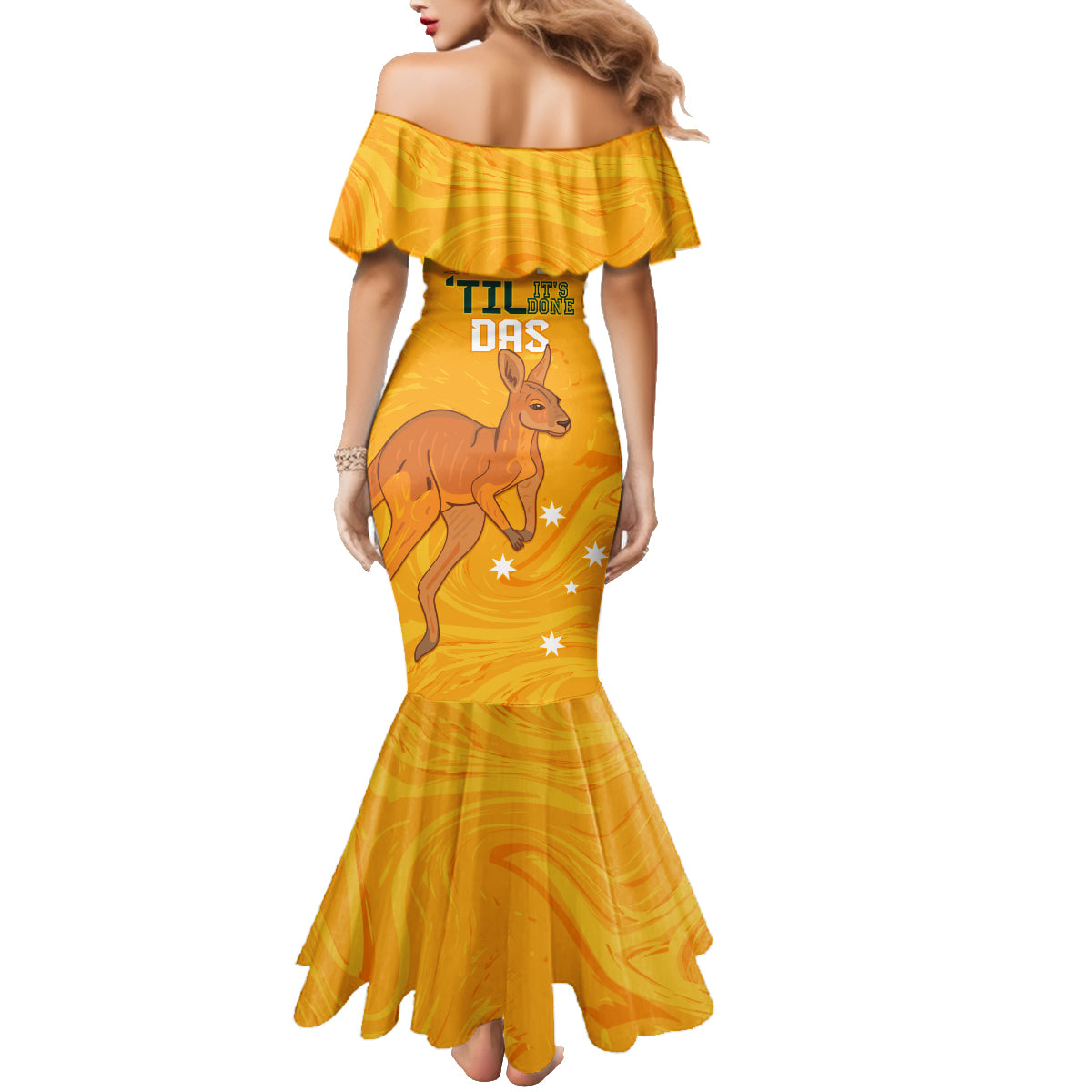 Personalised Matildas Australia Day Family Matching Mermaid Dress and Hawaiian Shirt Proud To Be Tillies Gold Version