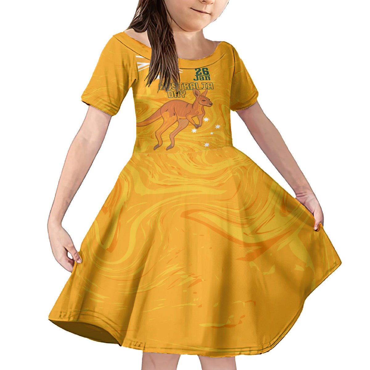 Personalised Matildas Australia Day Family Matching Off Shoulder Long Sleeve Dress and Hawaiian Shirt Proud To Be Tillies Gold Version