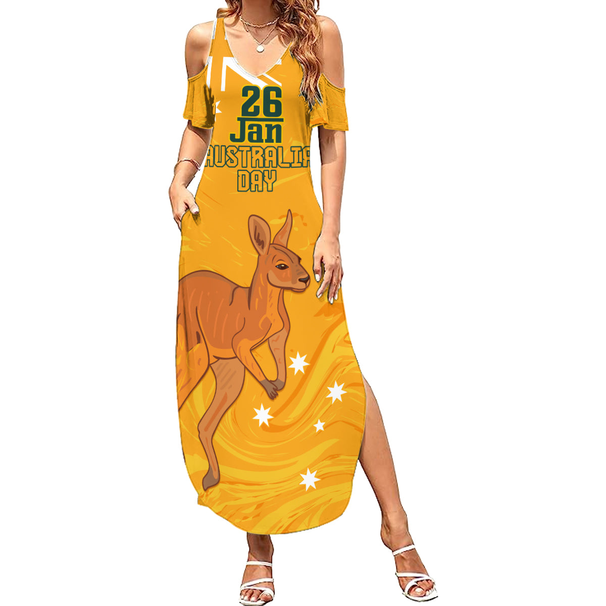 Personalised Matildas Australia Day Family Matching Summer Maxi Dress and Hawaiian Shirt Proud To Be Tillies Gold Version