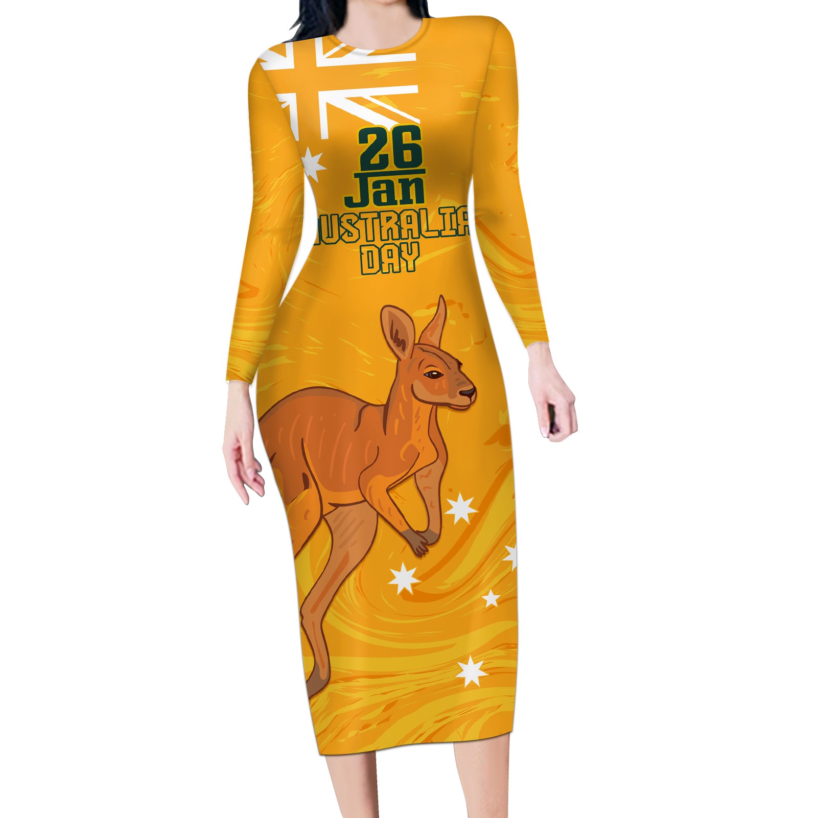 Personalised Matildas Australia Day Long Sleeve Bodycon Dress Proud To Be Tillies Gold Version