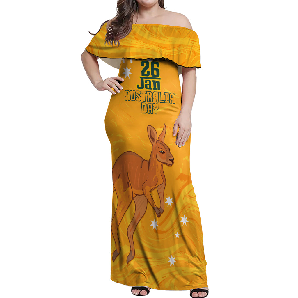 Personalised Matildas Australia Day Off Shoulder Maxi Dress Proud To Be Tillies Gold Version