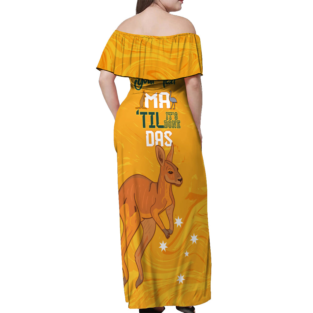 Personalised Matildas Australia Day Off Shoulder Maxi Dress Proud To Be Tillies Gold Version