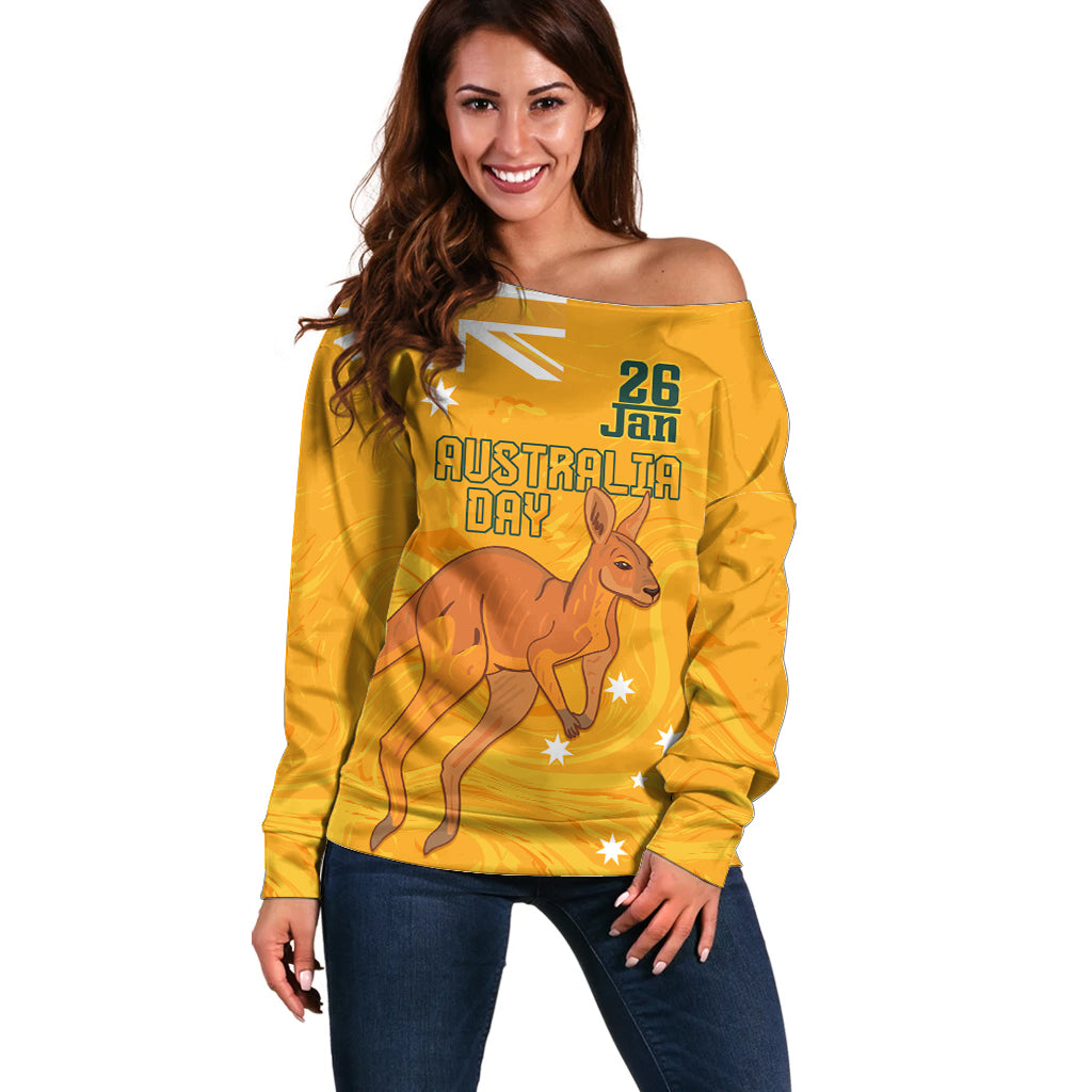 Personalised Matildas Australia Day Off Shoulder Sweater Proud To Be Tillies Gold Version - Vibe Hoodie Shop