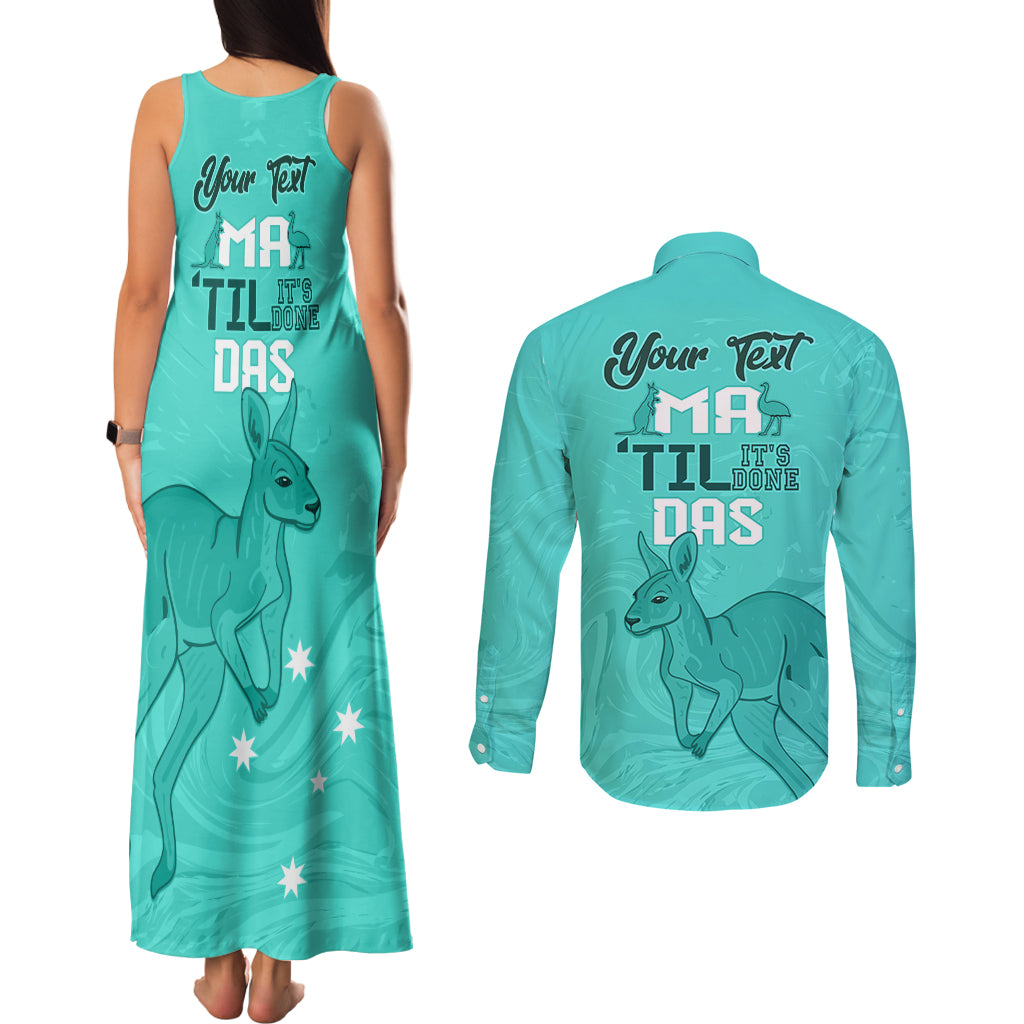 Personalised Matildas Australia Day Couples Matching Tank Maxi Dress and Long Sleeve Button Shirt Proud To Be Tillies Turquoise Version