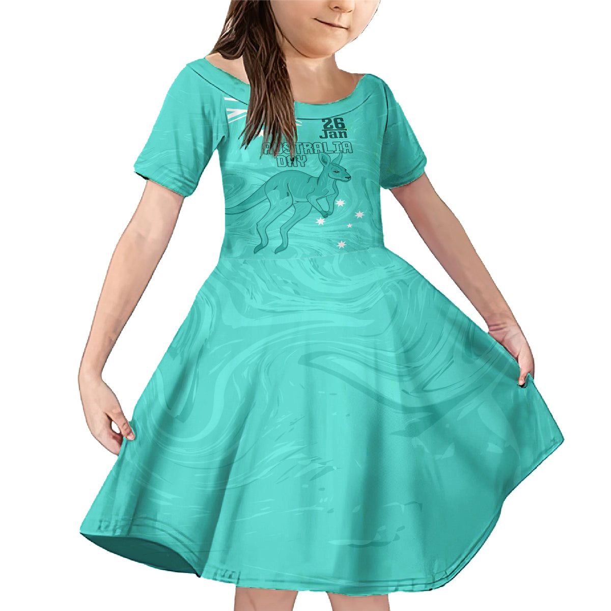 Personalised Matildas Australia Day Family Matching Mermaid Dress and Hawaiian Shirt Proud To Be Tillies Turquoise Version