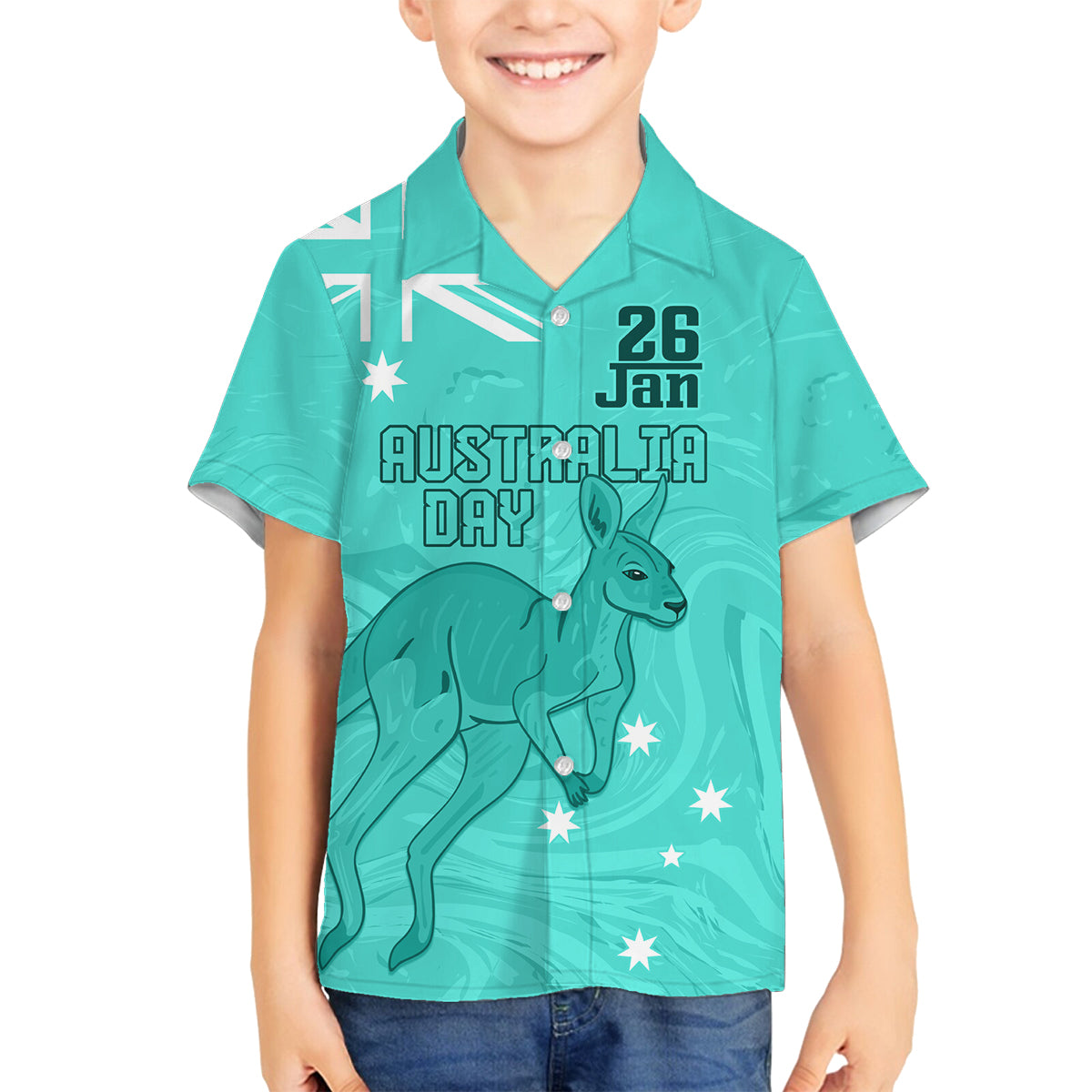 Personalised Matildas Australia Day Family Matching Off Shoulder Long Sleeve Dress and Hawaiian Shirt Proud To Be Tillies Turquoise Version