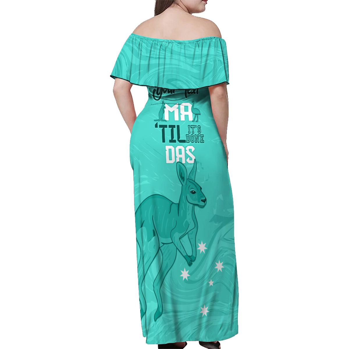 Personalised Matildas Australia Day Family Matching Off Shoulder Maxi Dress and Hawaiian Shirt Proud To Be Tillies Turquoise Version