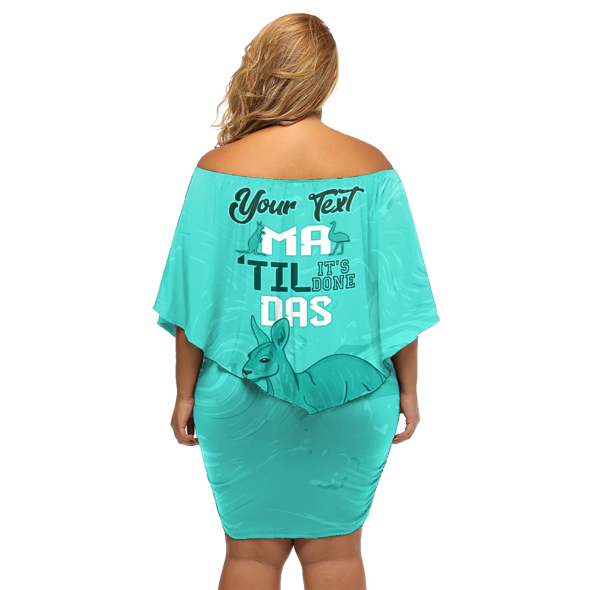 Personalised Matildas Australia Day Family Matching Off Shoulder Short Dress and Hawaiian Shirt Proud To Be Tillies Turquoise Version