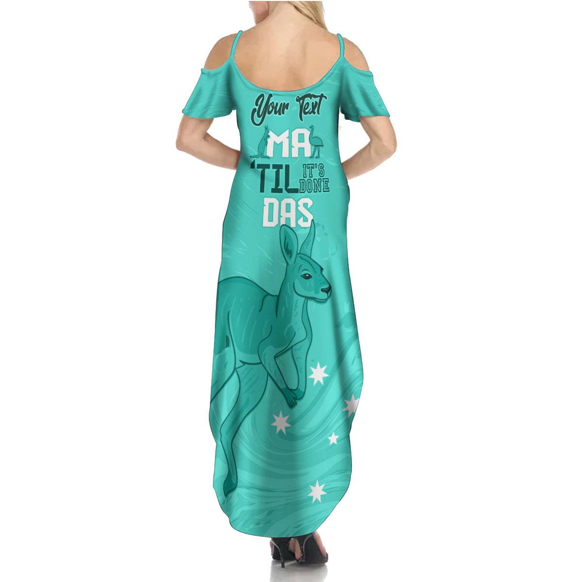 Personalised Matildas Australia Day Family Matching Summer Maxi Dress and Hawaiian Shirt Proud To Be Tillies Turquoise Version