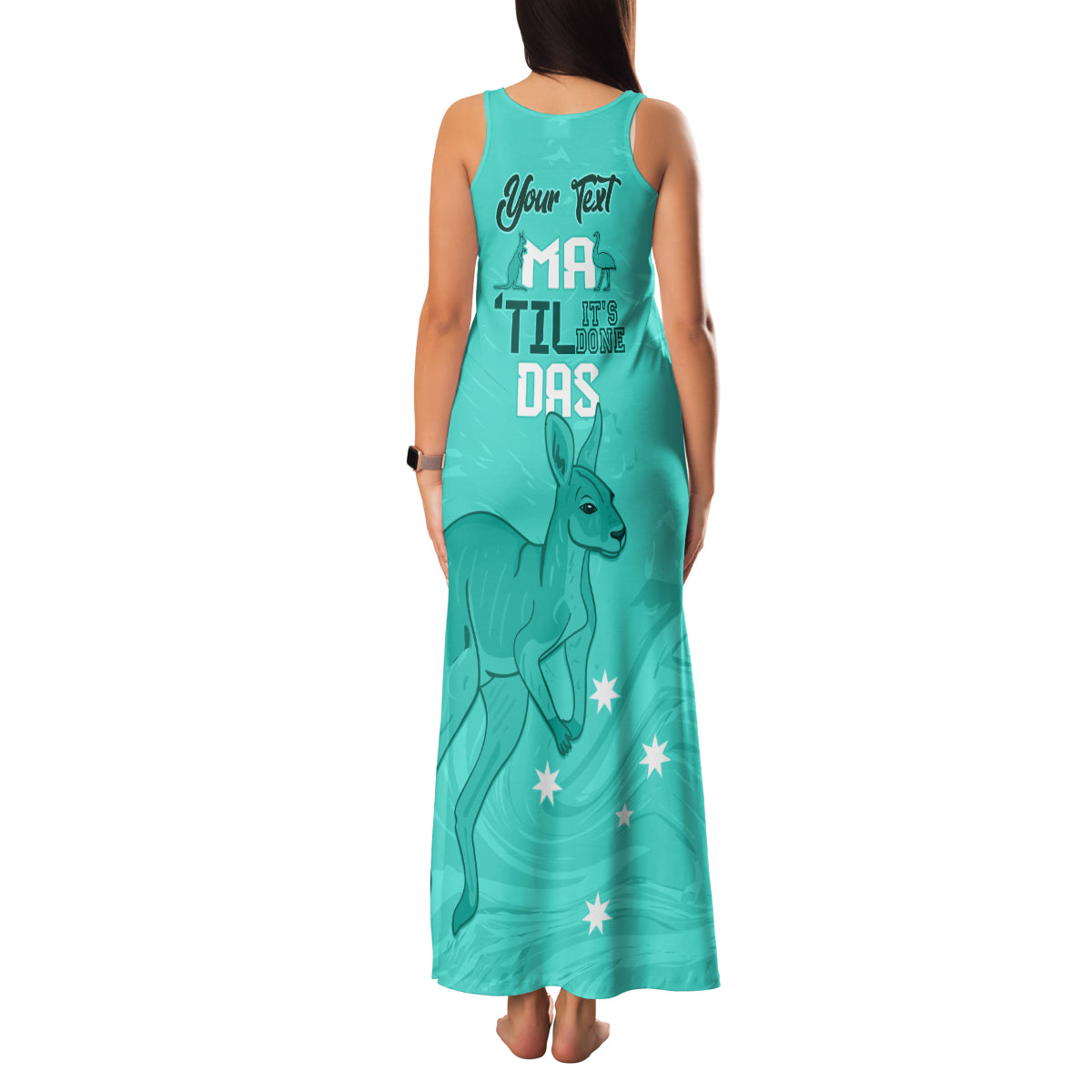 Personalised Matildas Australia Day Family Matching Tank Maxi Dress and Hawaiian Shirt Proud To Be Tillies Turquoise Version