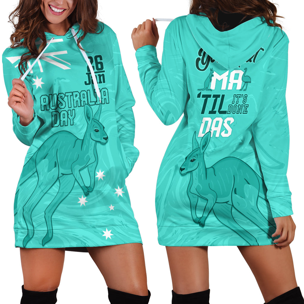 Personalised Matildas Australia Day Hoodie Dress Proud To Be Tillies Turquoise Version - Vibe Hoodie Shop