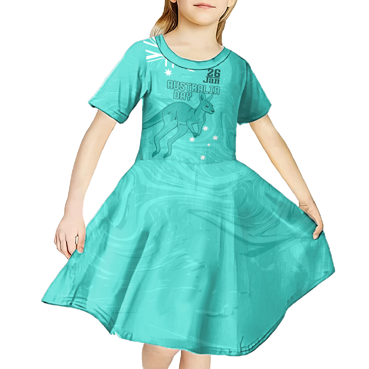 Personalised Matildas Australia Day Kid Short Sleeve Dress Proud To Be Tillies Turquoise Version - Vibe Hoodie Shop