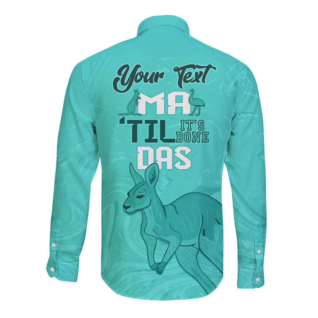 Personalised Matildas Australia Day Long Sleeve Button Shirt Proud To Be Tillies Turquoise Version - Vibe Hoodie Shop