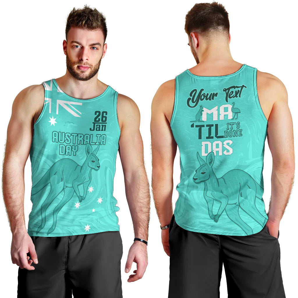 Personalised Matildas Australia Day Men Tank Top Proud To Be Tillies Turquoise Version - Vibe Hoodie Shop