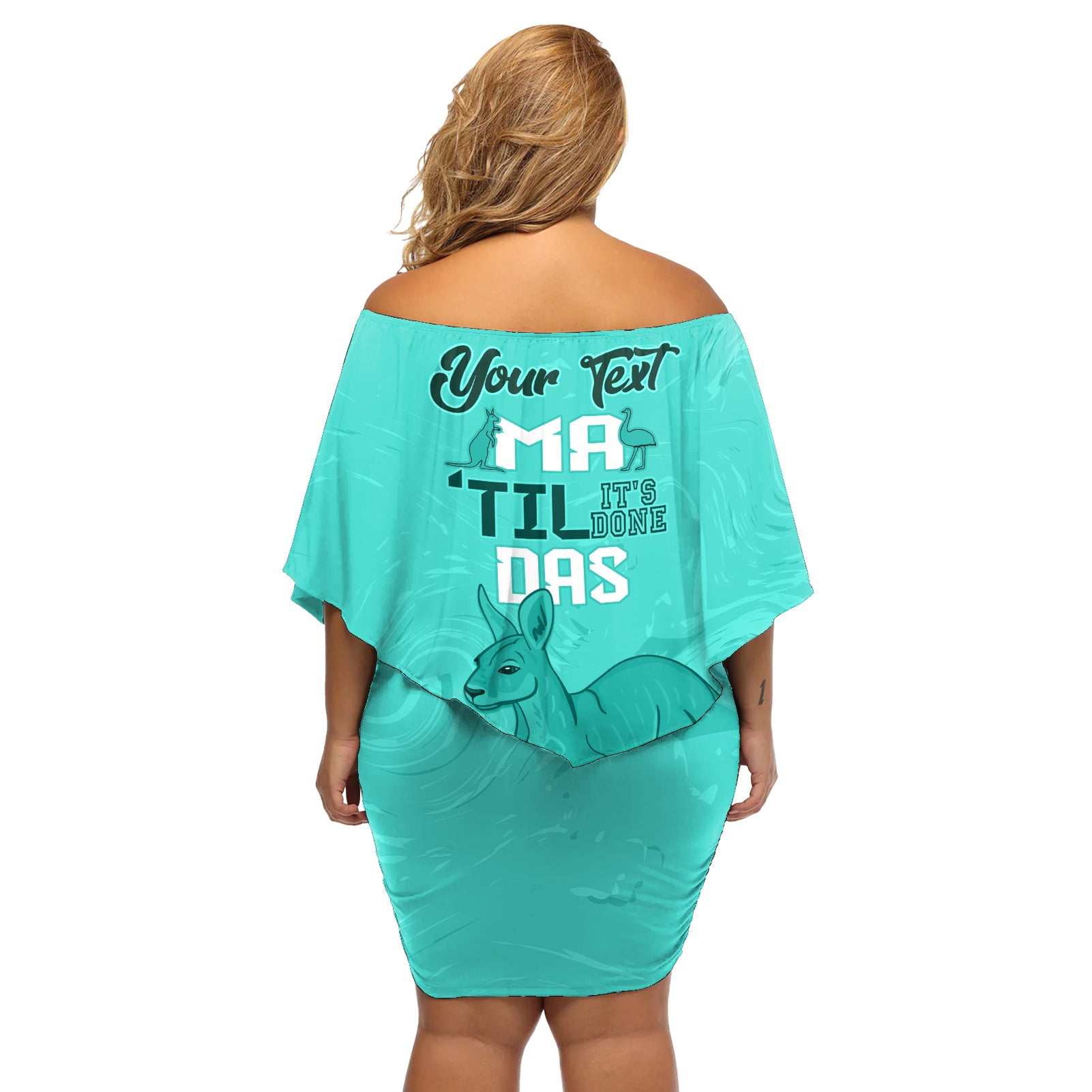 Personalised Matildas Australia Day Off Shoulder Short Dress Proud To Be Tillies Turquoise Version