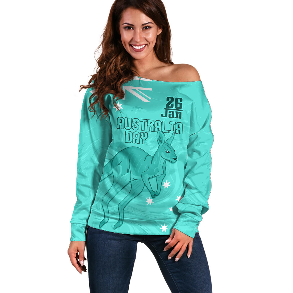 Personalised Matildas Australia Day Off Shoulder Sweater Proud To Be Tillies Turquoise Version - Vibe Hoodie Shop