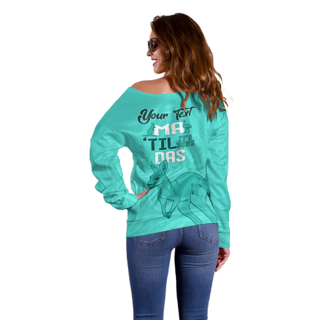 Personalised Matildas Australia Day Off Shoulder Sweater Proud To Be Tillies Turquoise Version - Vibe Hoodie Shop