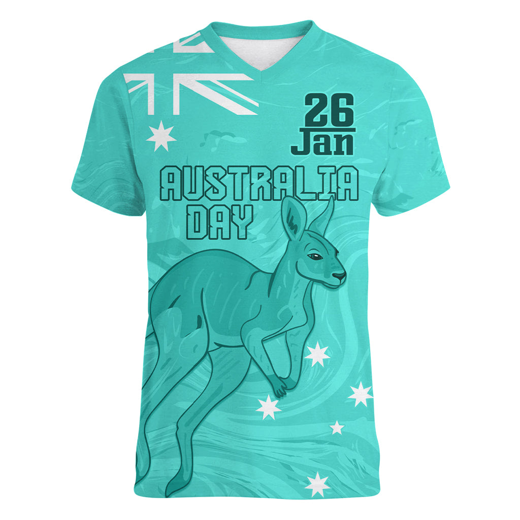 Personalised Matildas Australia Day Women V Neck T Shirt Proud To Be Tillies Turquoise Version - Vibe Hoodie Shop