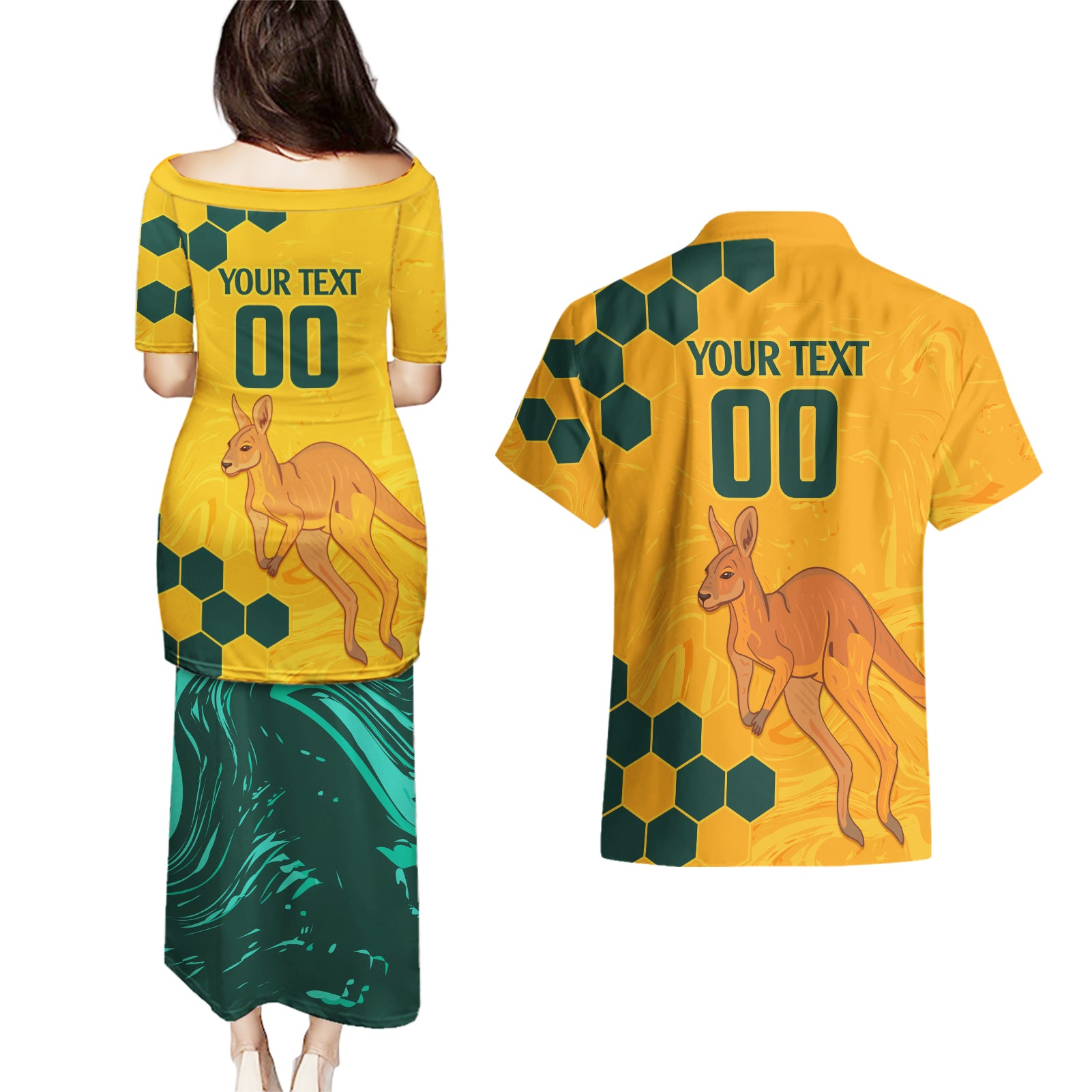 Custom Australia Day Soccer Socceroos Couples Matching Puletasi and Hawaiian Shirt We Are One And Free