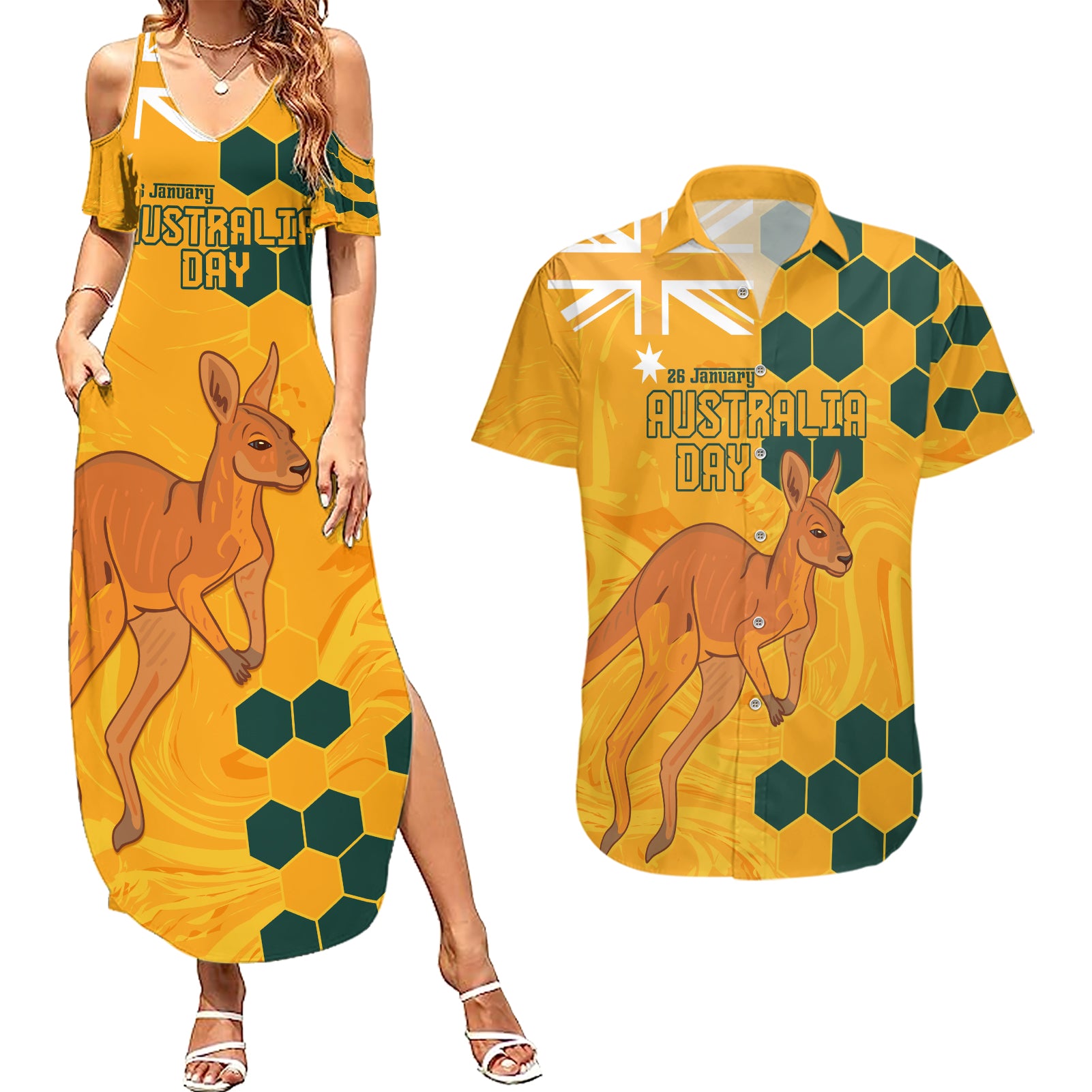 Custom Australia Day Soccer Socceroos Couples Matching Summer Maxi Dress and Hawaiian Shirt We Are One And Free