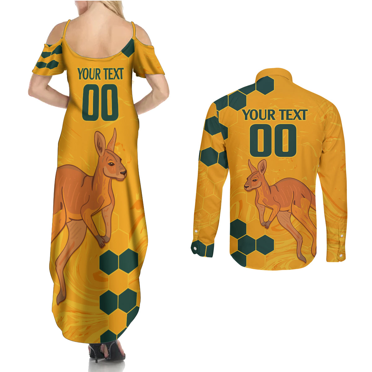 Custom Australia Day Soccer Socceroos Couples Matching Summer Maxi Dress and Long Sleeve Button Shirt We Are One And Free