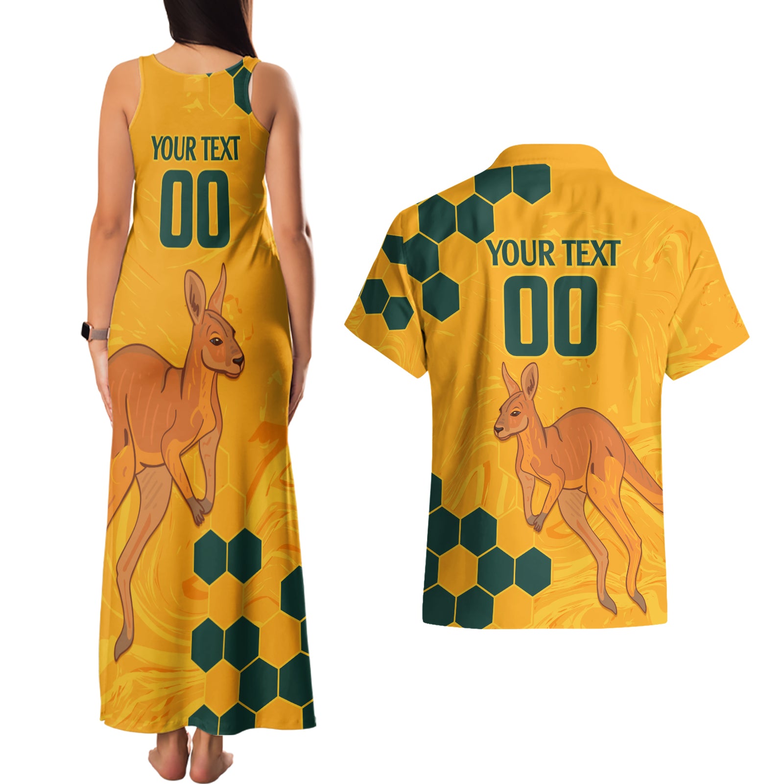 Custom Australia Day Soccer Socceroos Couples Matching Tank Maxi Dress and Hawaiian Shirt We Are One And Free