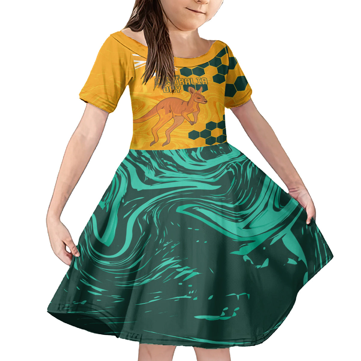 Custom Australia Day Soccer Socceroos Family Matching Long Sleeve Bodycon Dress and Hawaiian Shirt We Are One And Free