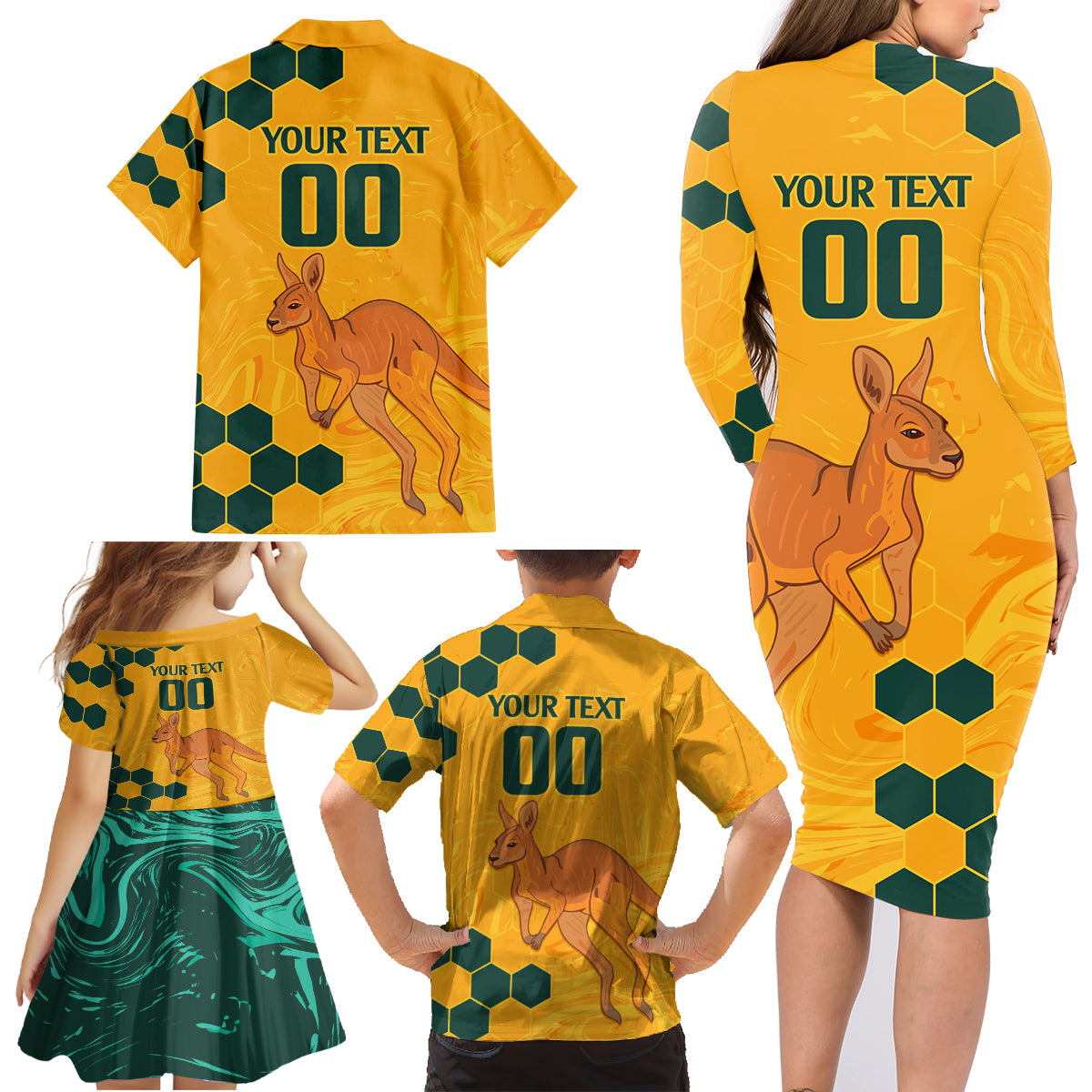 Custom Australia Day Soccer Socceroos Family Matching Long Sleeve Bodycon Dress and Hawaiian Shirt We Are One And Free