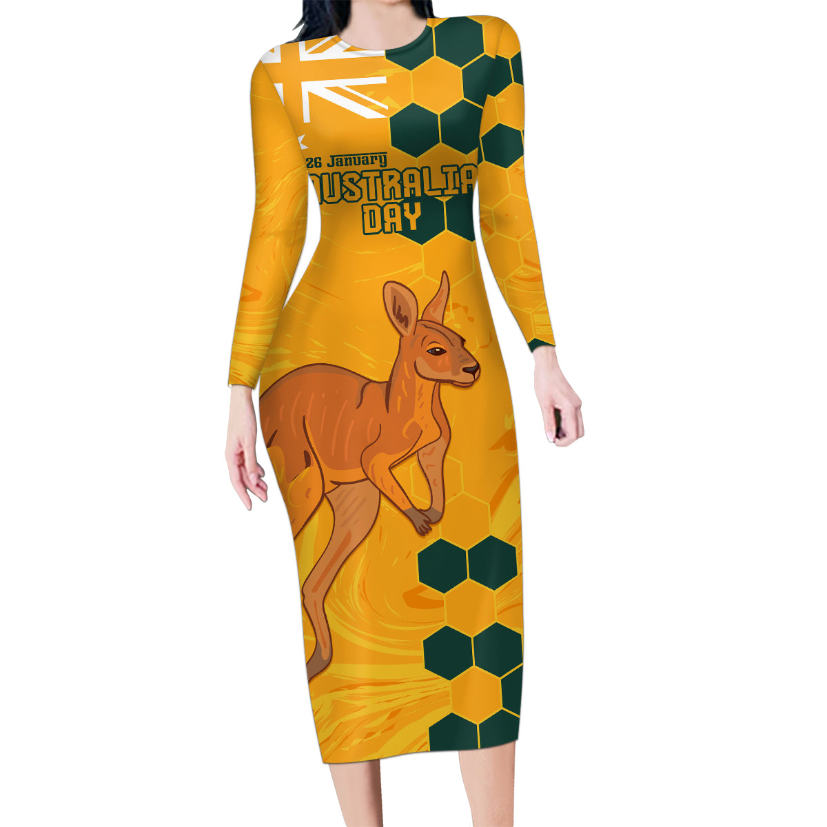 Custom Australia Day Soccer Socceroos Family Matching Long Sleeve Bodycon Dress and Hawaiian Shirt We Are One And Free