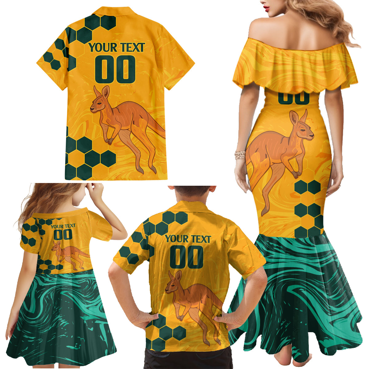 Custom Australia Day Soccer Socceroos Family Matching Mermaid Dress and Hawaiian Shirt We Are One And Free