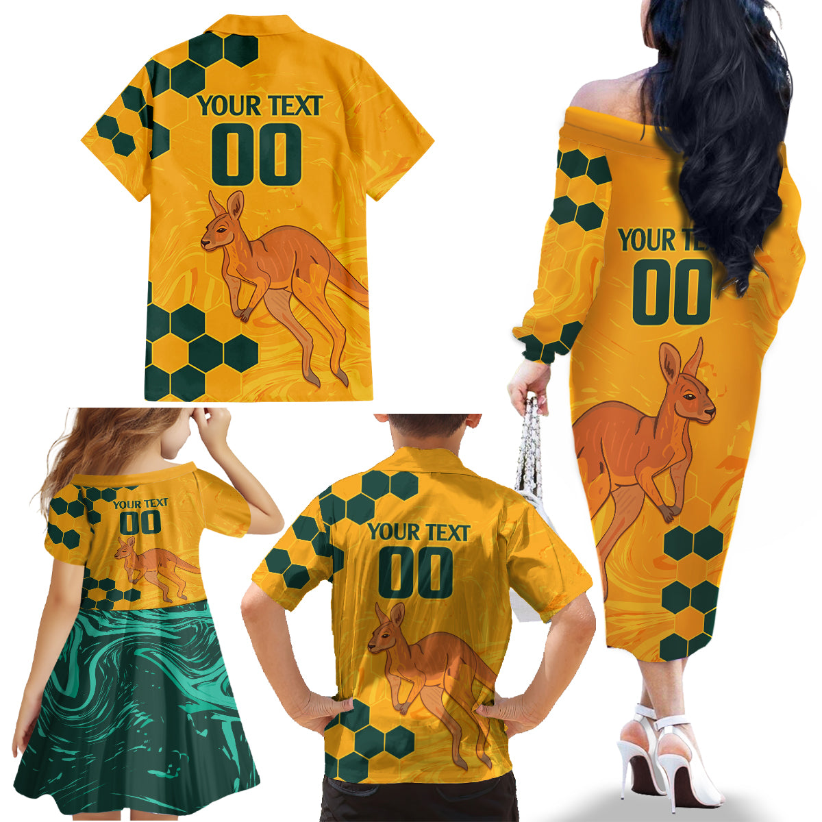 Custom Australia Day Soccer Socceroos Family Matching Off Shoulder Long Sleeve Dress and Hawaiian Shirt We Are One And Free