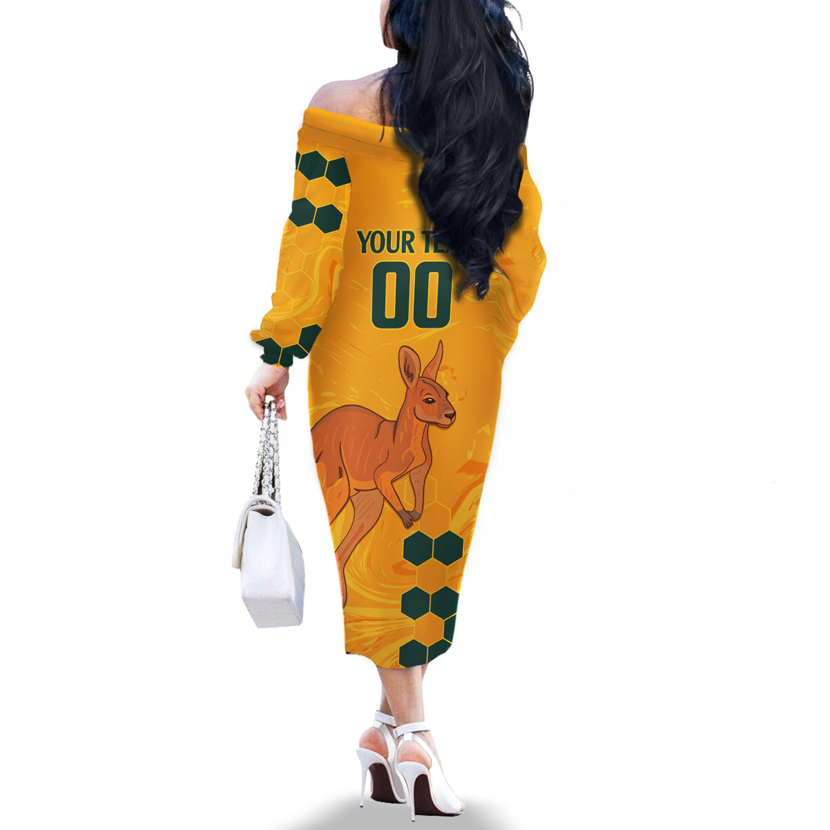 Custom Australia Day Soccer Socceroos Family Matching Off Shoulder Long Sleeve Dress and Hawaiian Shirt We Are One And Free