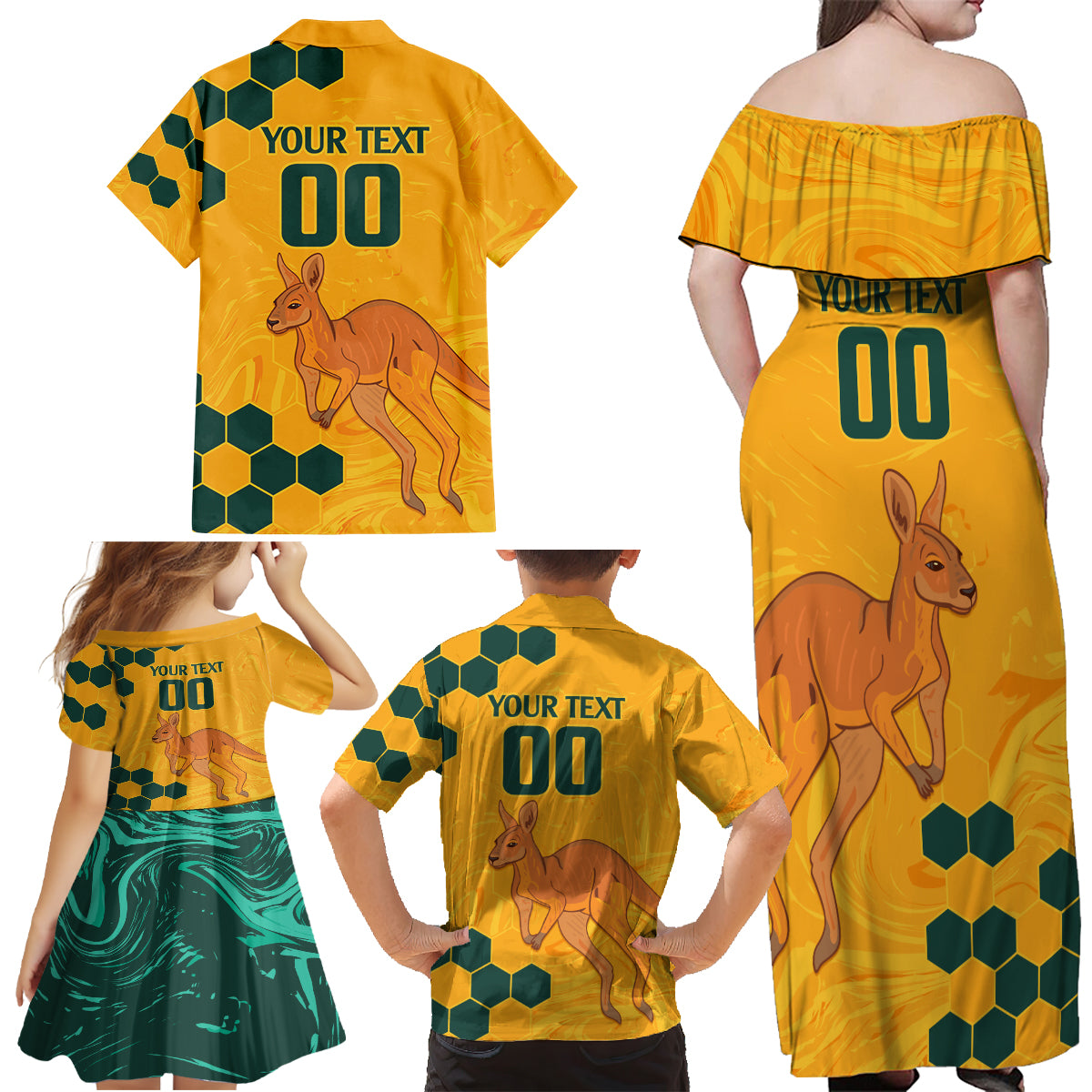 Custom Australia Day Soccer Socceroos Family Matching Off Shoulder Maxi Dress and Hawaiian Shirt We Are One And Free