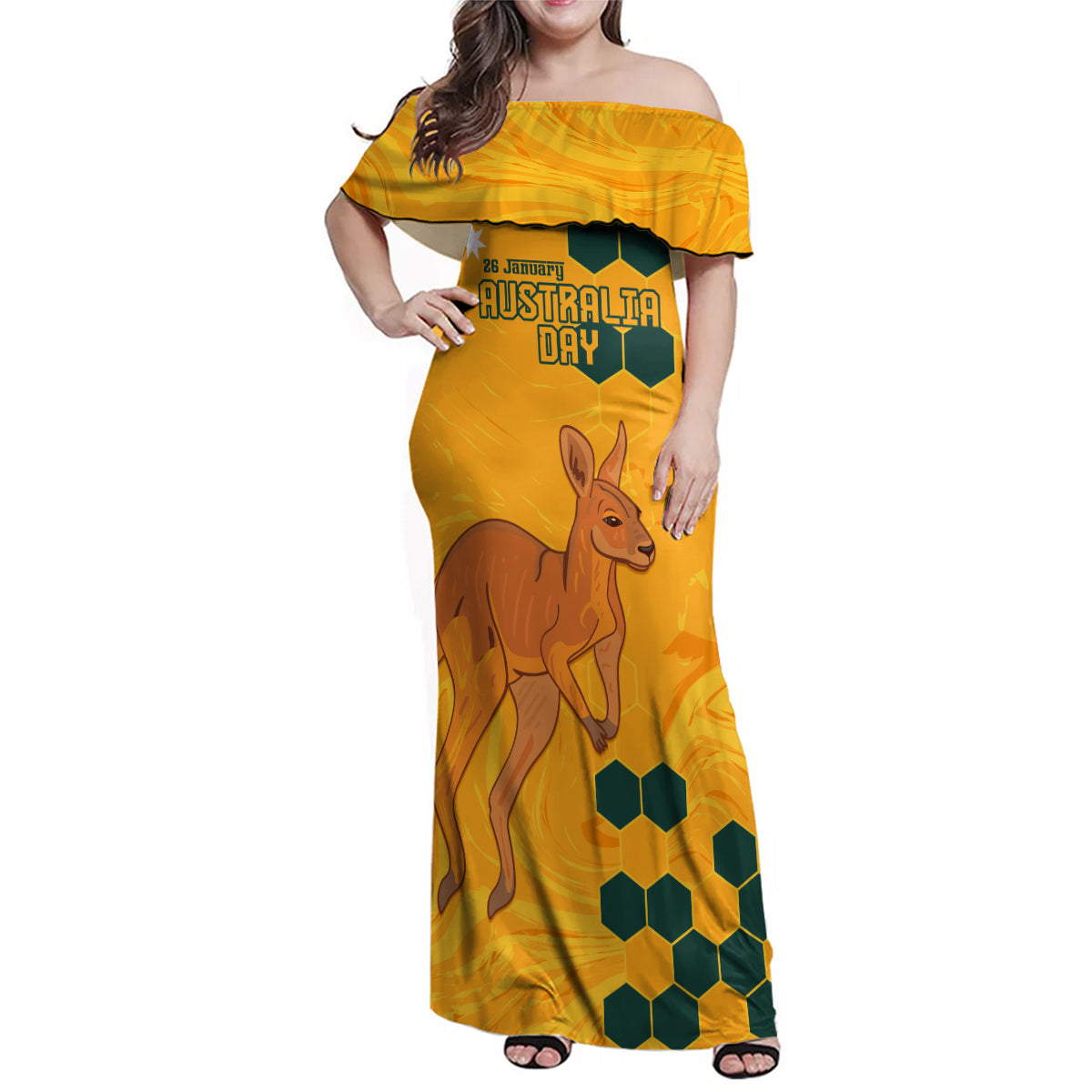 Custom Australia Day Soccer Socceroos Family Matching Off Shoulder Maxi Dress and Hawaiian Shirt We Are One And Free