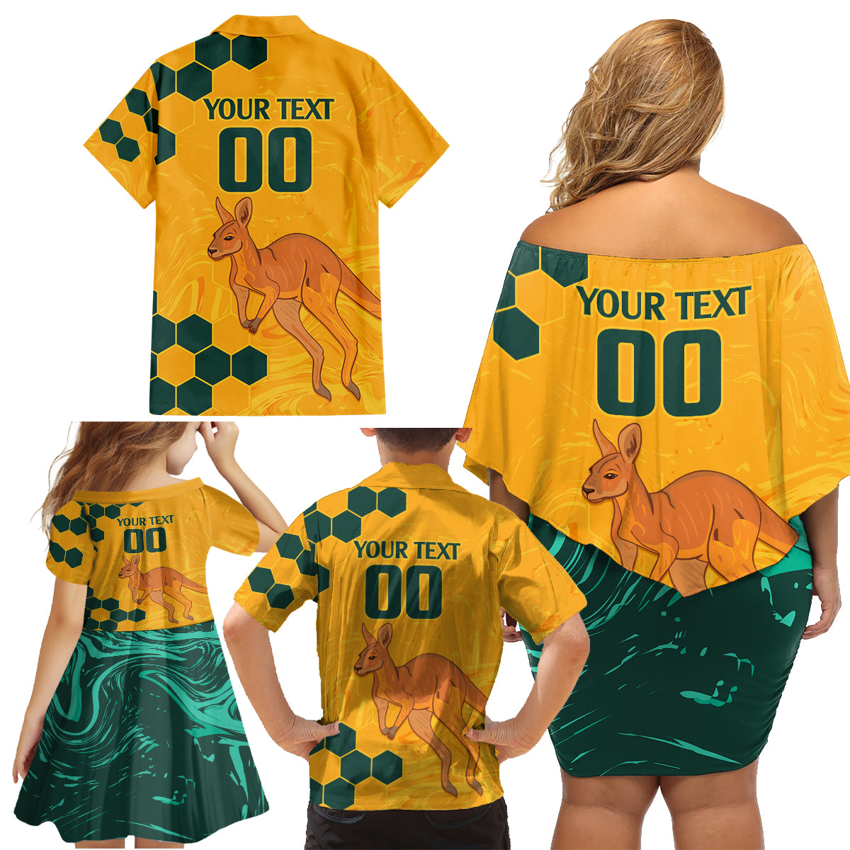 Custom Australia Day Soccer Socceroos Family Matching Off Shoulder Short Dress and Hawaiian Shirt We Are One And Free