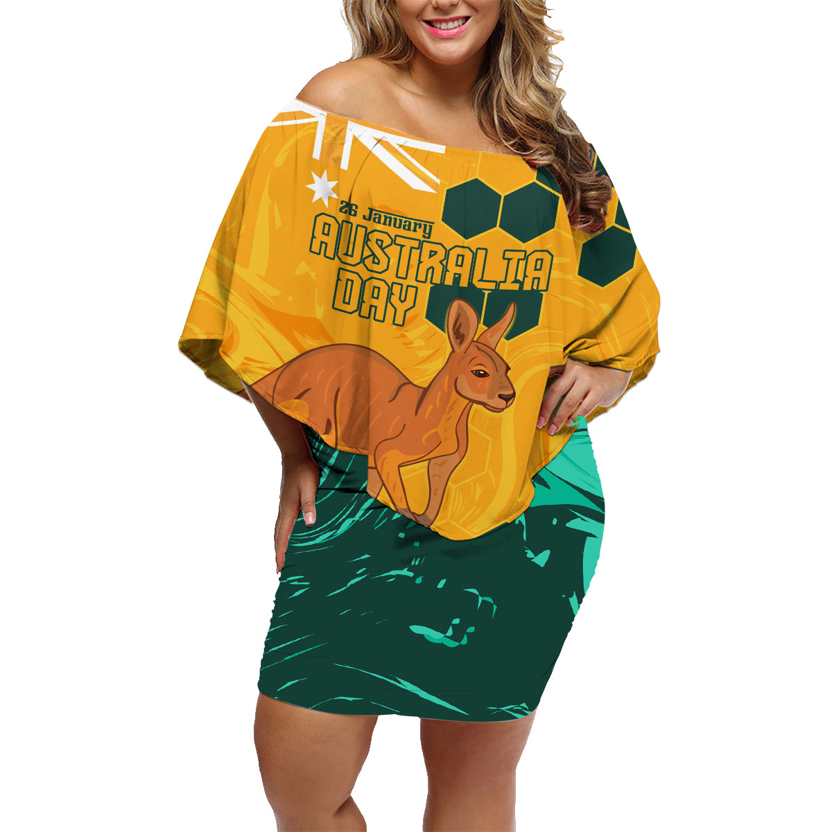 Custom Australia Day Soccer Socceroos Family Matching Off Shoulder Short Dress and Hawaiian Shirt We Are One And Free