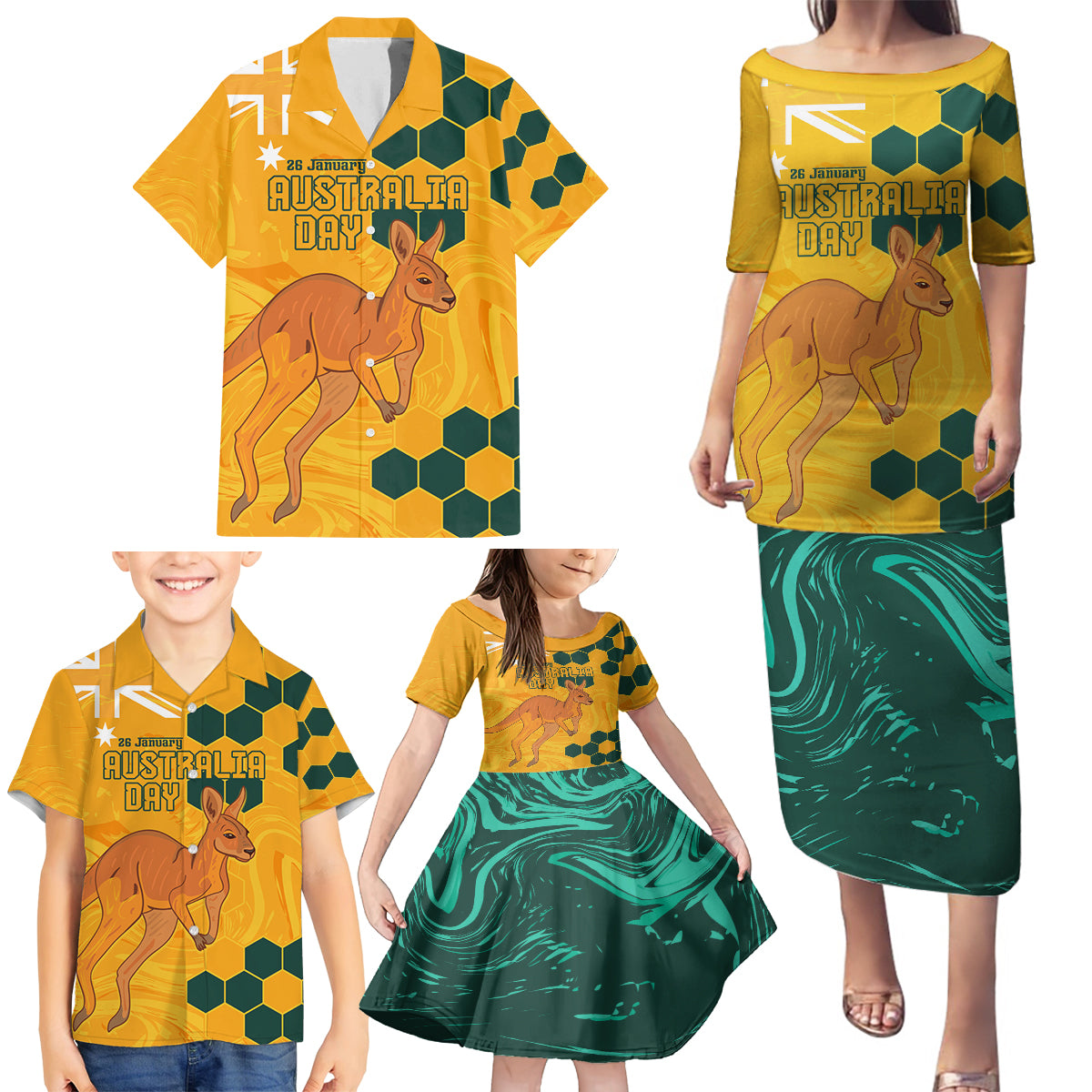 Custom Australia Day Soccer Socceroos Family Matching Puletasi and Hawaiian Shirt We Are One And Free