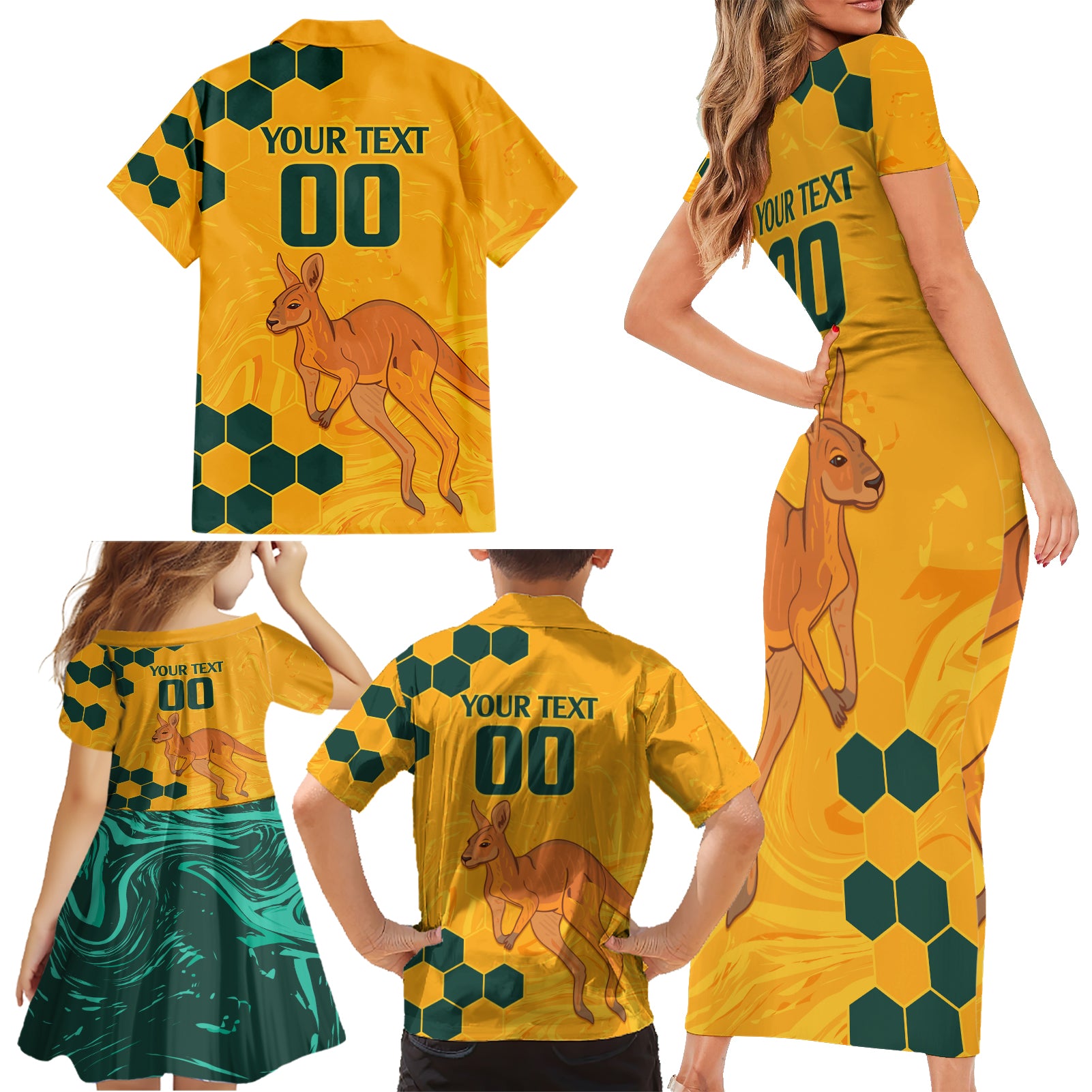 Custom Australia Day Soccer Socceroos Family Matching Short Sleeve Bodycon Dress and Hawaiian Shirt We Are One And Free