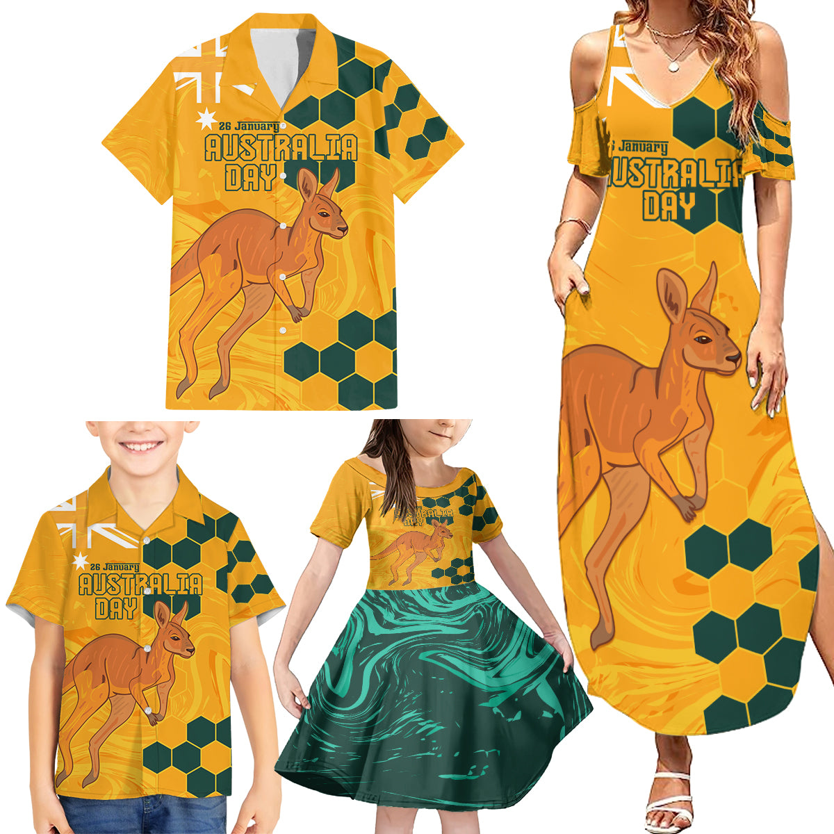 Custom Australia Day Soccer Socceroos Family Matching Summer Maxi Dress and Hawaiian Shirt We Are One And Free