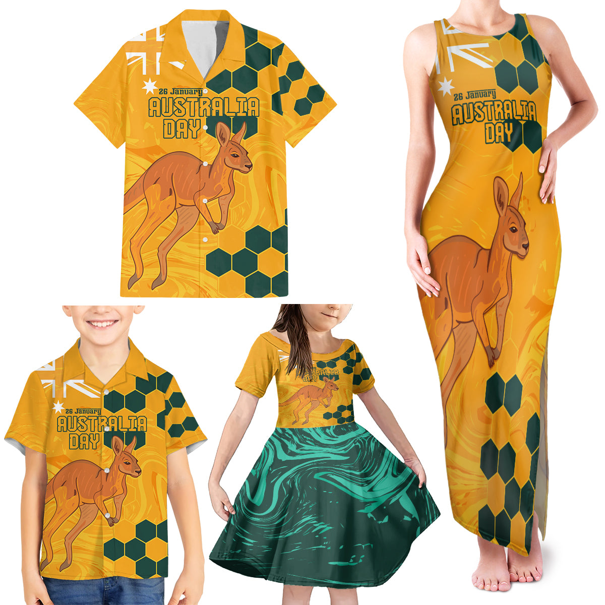 Custom Australia Day Soccer Socceroos Family Matching Tank Maxi Dress and Hawaiian Shirt We Are One And Free