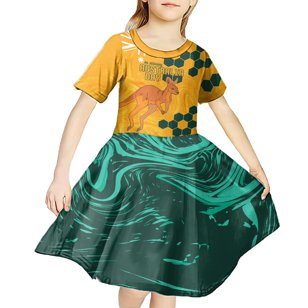 Custom Australia Day Soccer Socceroos Kid Short Sleeve Dress We Are One And Free - Vibe Hoodie Shop