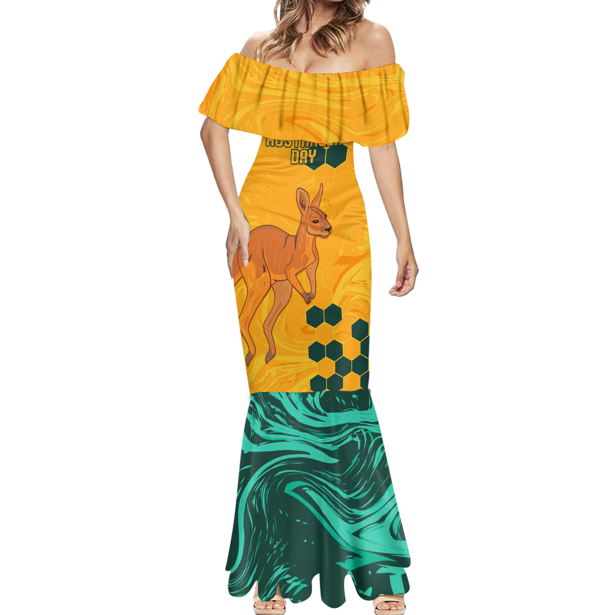 Custom Australia Day Soccer Socceroos Mermaid Dress We Are One And Free