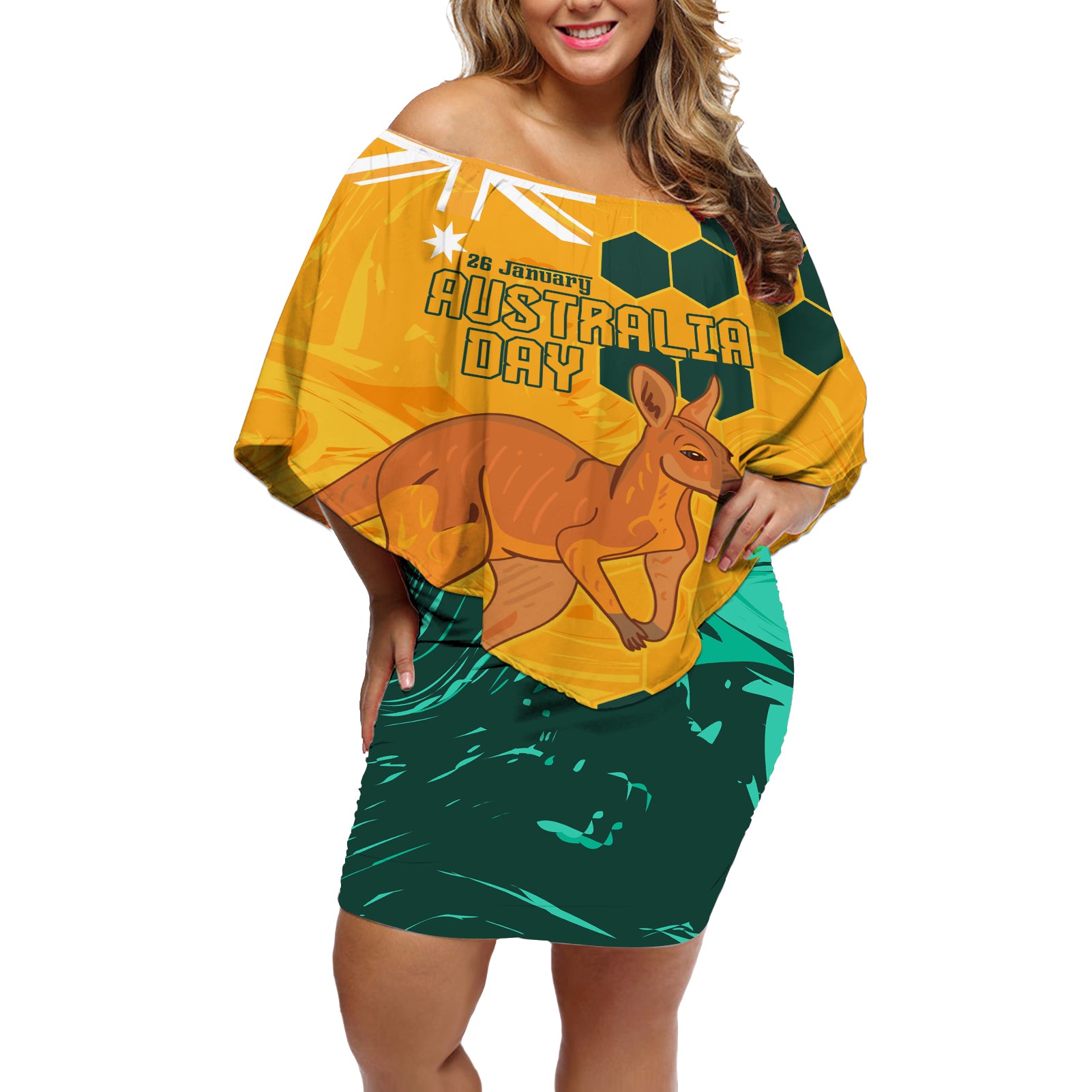 Custom Australia Day Soccer Socceroos Off Shoulder Short Dress We Are One And Free