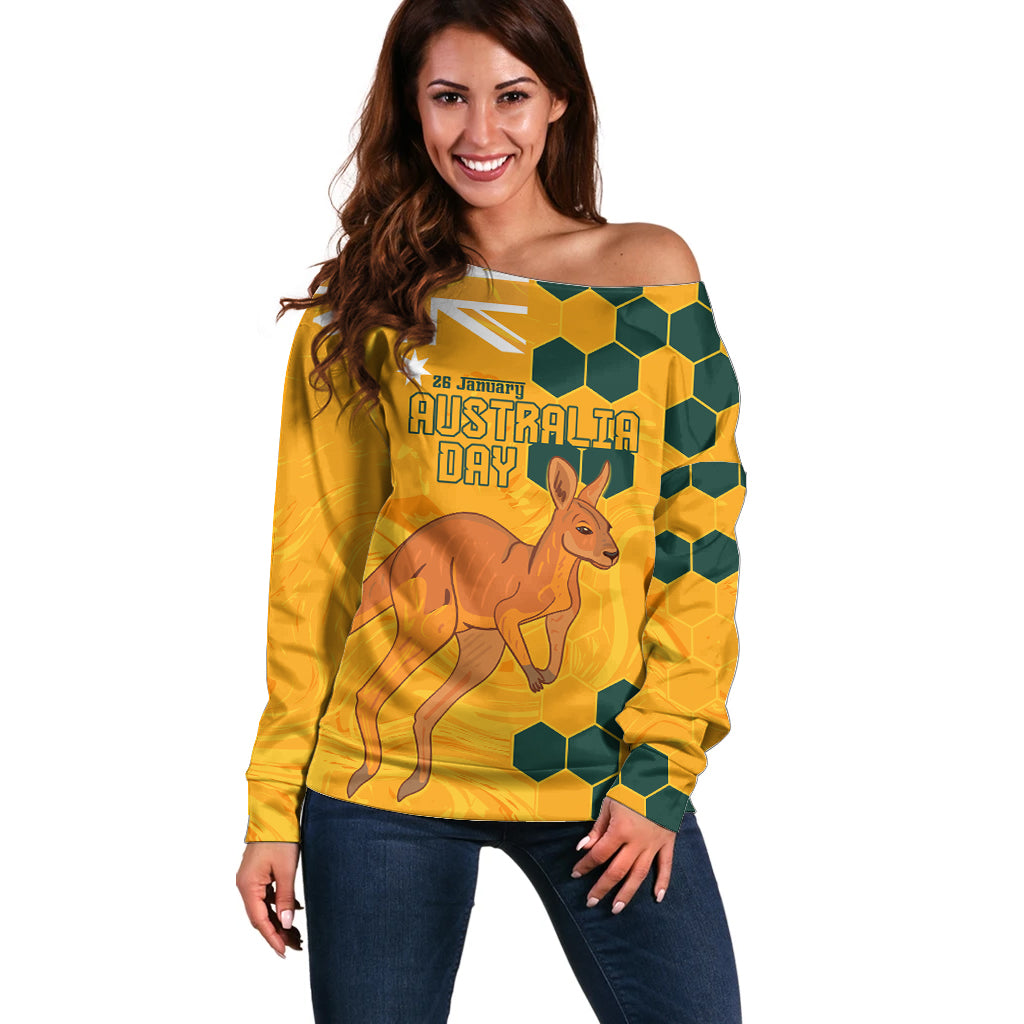 Custom Australia Day Soccer Socceroos Off Shoulder Sweater We Are One And Free - Vibe Hoodie Shop
