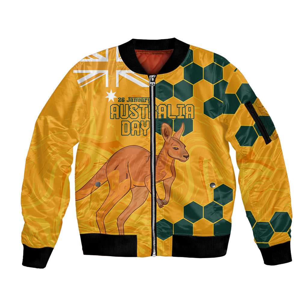 Custom Australia Day Soccer Socceroos Sleeve Zip Bomber Jacket We Are One And Free