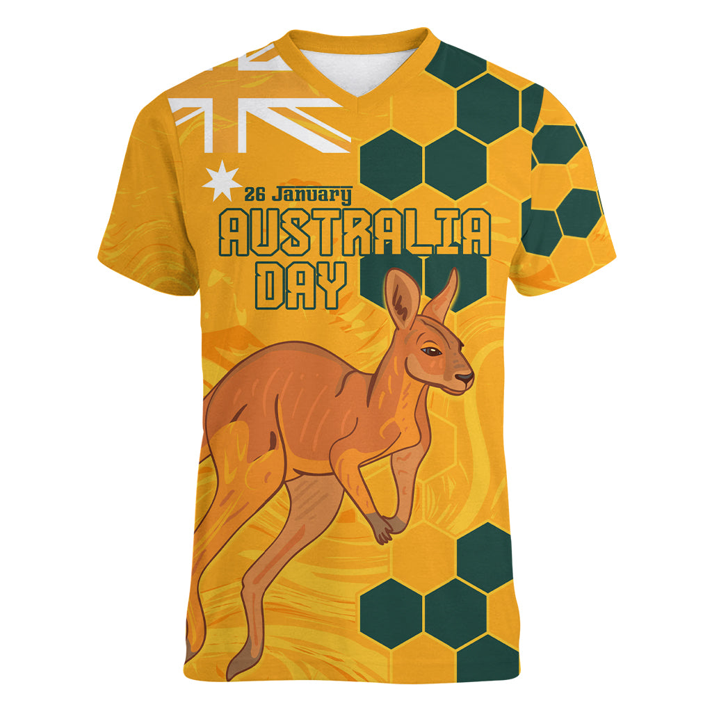 Custom Australia Day Soccer Socceroos Women V Neck T Shirt We Are One And Free - Vibe Hoodie Shop