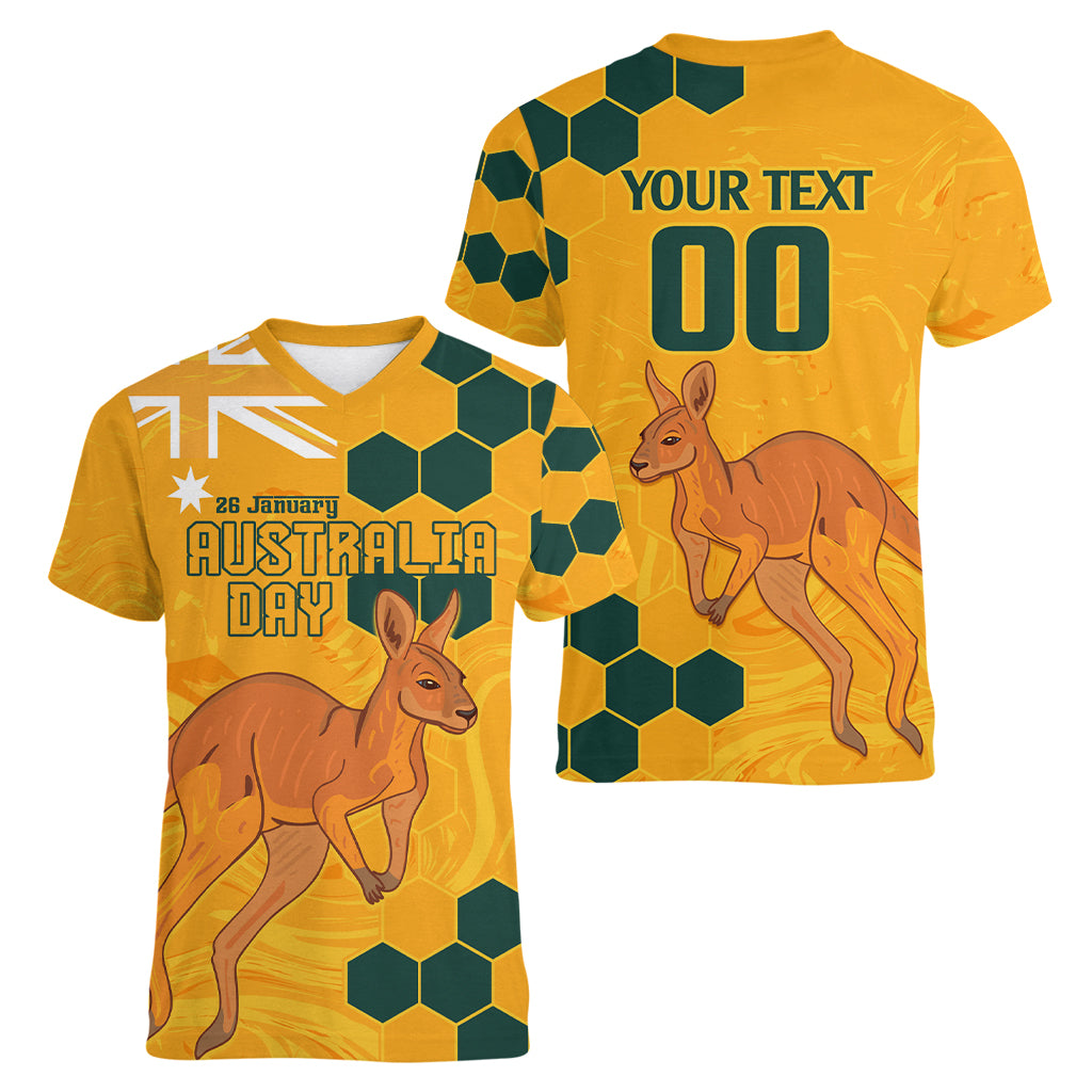 Custom Australia Day Soccer Socceroos Women V Neck T Shirt We Are One And Free - Vibe Hoodie Shop